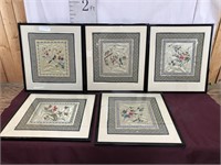 Artwork Five Oriental Embroidered Art On Silk,