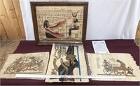 Four Pieces Egyptian Artwork On Papyrus