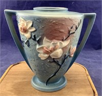 Roseville 9 Inch Double Handled Blue Magnolia Vase