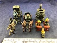 Two Metal Wagons With Drivers & Horses, Old Pot