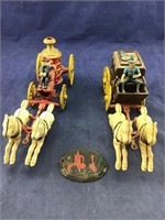 Vintage Cast Iron Fire Engine And Stagecoach