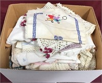 Box With Variety Of Linens, And Crochet Items