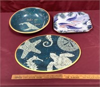 Sea Life Platter & Bowl & Vntg Japan Koi Platter