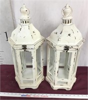 Two Wood/Metal/Glass Lanterns