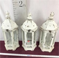 Three Wood/Metal/Glass Lanterns