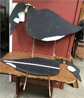Two Extra Large Duck Decoys, Wood/Metal Stake