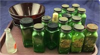 Large Quantity Of Vintage Green Spice Bottles