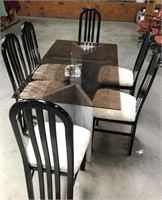 Marble Base/Glass Top Table With Six Chairs