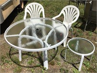 Outdoor Glass Top/Metal Bottom Tables, Chairs