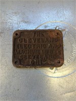 Cast iron plaque clevland electric and machine