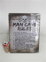 Affiche en métal "Man Cave Rules ..." neuf