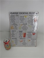 Affiche en métal "Classic cocktail recipes" neuf