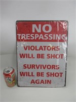 Affiche en métal "No trepassing ..." neuf