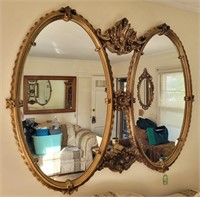 Vintage Gold Toned Double Oval Shaped Mirror