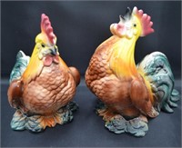 2 pcs Mid Century Rooster and Hen Figurines