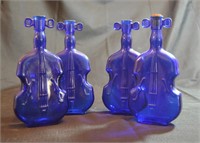 4pc Vintage Cobalt Blue Fiddle/Violin Bottles