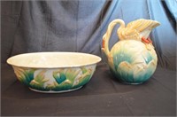 Large Vintage English Majolica Style Swan Pottery