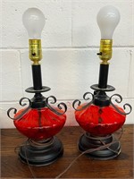 Vintage 1970s red glass lamps