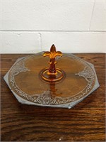 Platter Amber Depression Glass Fleur De Lis