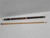 Ornate Carved Pool Stick w/ Mother of Pearl Inlay