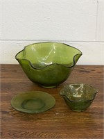 3 pcs of green glass