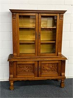 Unique 2 pc display China cabinet w carvings