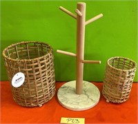 43 - NEW WMC WICKER CANDLE HOLDERS & CUP RACK (P23