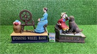 REPRO CAST IRON SPEAKING DOG AND SPINNING WHEEL