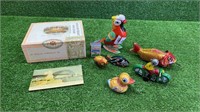 6 x TIN WIND UP TOY ANIMALS AND MOTORCYCLE