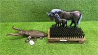 CAST IRON AND TIMBER BOOT CLEANER WITH HORSES