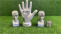 2X SMALL PHRENOLOGY HEADS AND HAND