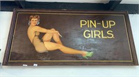 FRAMED TIMBER 1930'S SIDESHOW BANNER "PINUP GIRLS"