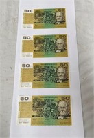 4 x Paper $50 notes Frazer/Cole Consecutive