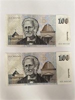 2 x Paper $100 notes Fazer/Johson Consecutive