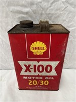 Shell X-100 gallon oil tin