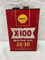 Shell X-100 gallon oil tin