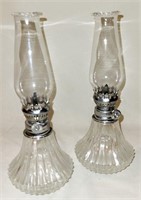 2 Small Clear Glass Oil Lamps w/ Silver Burners
