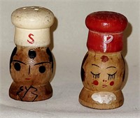 Vintage Painted Wood Salt & Pepper Shaker Set