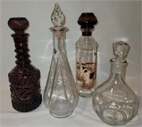 4 Vintage Glass Liquor Decanter Bottles