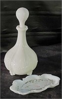 Vintage Milkglass Decanter, Stopper & Tray
