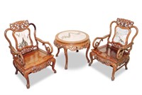 Pair of Chinese Armchairs and Tea Table,