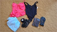 Women's pjs, bodysuit, scarf, ear muffs, & gloves