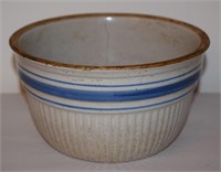 (K) Blue Banded Crock 7" Bowl - Cracked