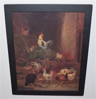 (D) Framed Chicken Barnyard Print