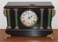 (D) Ingraham Pillar Mantle Clock w/ Key