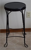 (P) Black Painted Metal Stool w/ Wood Seat