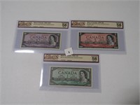 3 GRADED 1954 BANK OF CANADA BANK NOTES