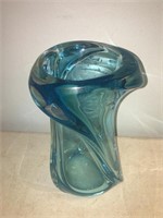 Heavy Blue Art Glass Vase
