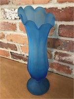 Frosted Blue Floral Vase