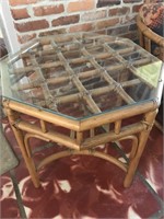 Octogonal Rattan Glass Top Side Table